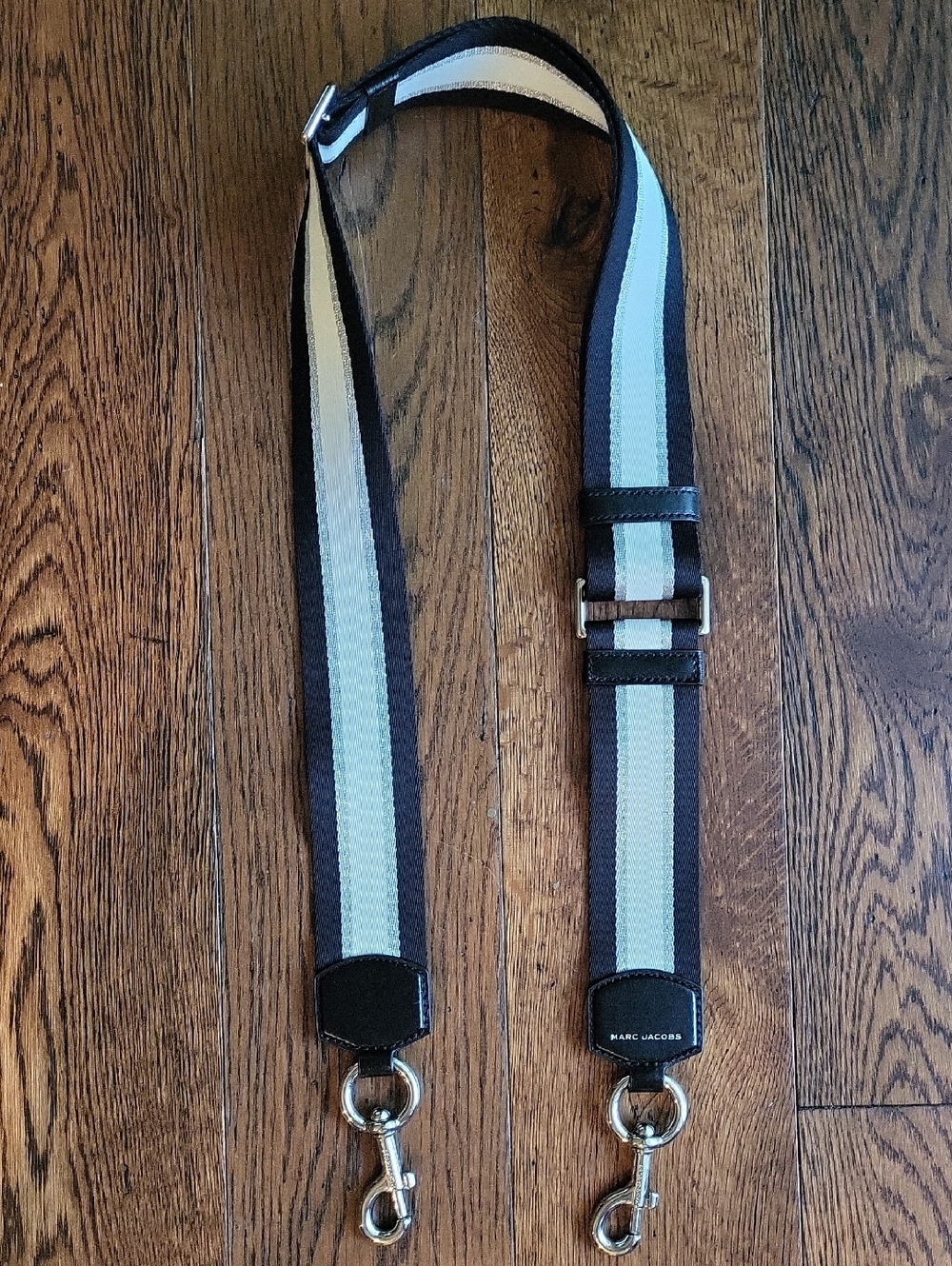 Marc Jacobs Black and Cream Striped Adjustable Bag Strap